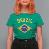 Vintage Brazil Flag Patriotic Brazilian Pride T Shirt For Women