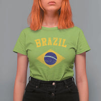 Vintage Brazil Flag Patriotic Brazilian Pride T Shirt For Women