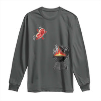 Funny BBQ Steak Meme Cute Meat Jumping Into Grill Long Sleeve Shirt
