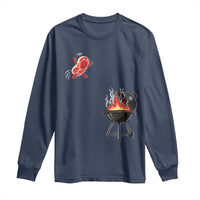 Funny BBQ Steak Meme Cute Meat Jumping Into Grill Long Sleeve Shirt
