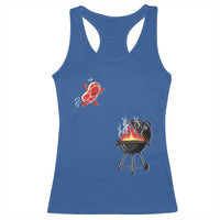 Funny BBQ Steak Meme Cute Meat Jumping Into Grill Racerback Tank Top