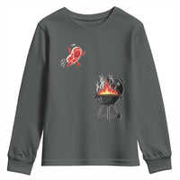 Funny BBQ Steak Meme Cute Meat Jumping Into Grill Youth Sweatshirt