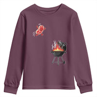 Funny BBQ Steak Meme Cute Meat Jumping Into Grill Youth Sweatshirt