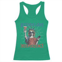 Funny Bitches Love Independence 4th Of July Racerback Tank Top Retro Statue Of Liberty - Wonder Print Shop