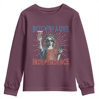 Funny Bitches Love Independence 4th Of July Youth Sweatshirt Retro Statue Of Liberty - Wonder Print Shop