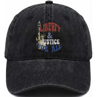 Funny 4th of July Liberty And Justice For All Washed Cotton Baseball Cap Statue Of Liberty