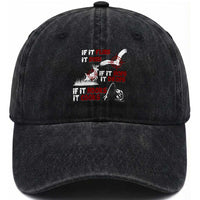 Funny Fishing Hunting Washed Cotton Baseball Cap If It Flies It Dies If It Hops It Drops If It Hooks It Cooks