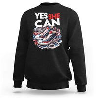 Harris 2024 Sweatshirt Yes She Can Chucks And Pearls American Flag - Wonder Print Shop