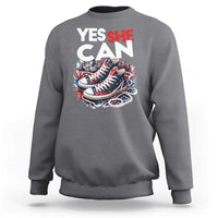 Harris 2024 Sweatshirt Yes She Can Chucks And Pearls American Flag - Wonder Print Shop