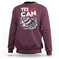 Harris 2024 Sweatshirt Yes She Can Chucks And Pearls American Flag - Wonder Print Shop