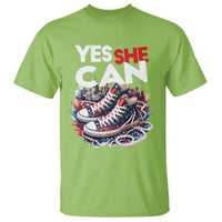 Harris 2024 T Shirt Yes She Can Chucks And Pearls American Flag - Wonder Print Shop