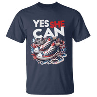 Harris 2024 T Shirt Yes She Can Chucks And Pearls American Flag - Wonder Print Shop