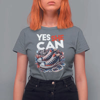 Harris 2024 T Shirt For Women Yes She Can Chucks And Pearls American Flag - Wonder Print Shop
