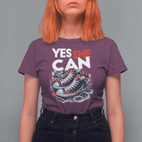 Harris 2024 T Shirt For Women Yes She Can Chucks And Pearls American Flag - Wonder Print Shop
