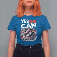 Harris 2024 T Shirt For Women Yes She Can Chucks And Pearls American Flag - Wonder Print Shop