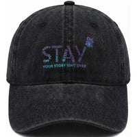 Suicide Prevention Awareness Washed Cotton Baseball Cap Stay Your Story Isn't Over Butterfly Semicolon
