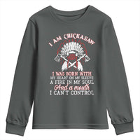 Chickasaw Indians Youth Sweatshirt I Am Chickasaw I Was Born With My Heart On My Sleeve War Bonnet - Wonder Print Shop