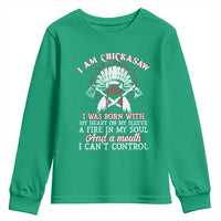 Chickasaw Indians Youth Sweatshirt I Am Chickasaw I Was Born With My Heart On My Sleeve War Bonnet - Wonder Print Shop