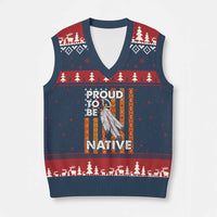 Native American V-Neck Knit Sweater Vest Proud To Be Native American Flag Tribal Prints Medicine Wheel - Wonder Print Shop