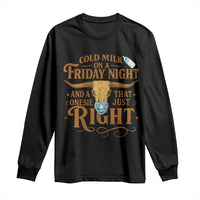 Funny Cold Milk On A Friday Night And A Onesie That Fits Just Right Long Sleeve Shirt Longhorn Cow Skull - Wonder Print Shop