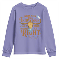 Funny Cold Milk On A Friday Night And A Onesie That Fits Just Right Youth Sweatshirt Longhorn Cow Skull - Wonder Print Shop