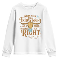 Funny Cold Milk On A Friday Night And A Onesie That Fits Just Right Youth Sweatshirt Longhorn Cow Skull - Wonder Print Shop