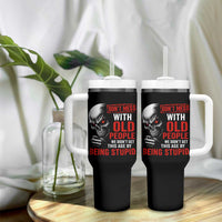 Funny Dont Mess With Old People We Didnt Get This Age By Being Stupid Tumbler With Handle Vintage Skull - Wonder Print Shop