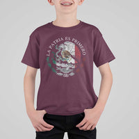 Mexican Pride T Shirt For Kid La Patria Es Primero Coat Of Arms - Wonder Print Shop