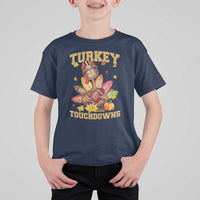 Funny Turkey And Touchdowns T Shirt For Kid Thanksgiving American Football Fall Season - Wonder Print Shop