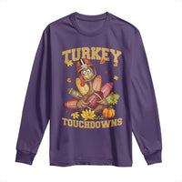 Funny Turkey And Touchdowns Long Sleeve Shirt Thanksgiving American Football Fall Season - Wonder Print Shop