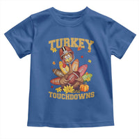 Funny Turkey And Touchdowns Toddler T Shirt Thanksgiving American Football Fall Season - Wonder Print Shop