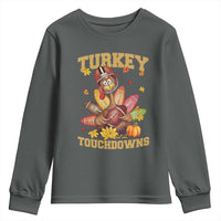 Funny Turkey And Touchdowns Youth Sweatshirt Thanksgiving American Football Fall Season - Wonder Print Shop