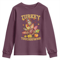 Funny Turkey And Touchdowns Youth Sweatshirt Thanksgiving American Football Fall Season - Wonder Print Shop