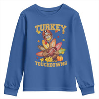 Funny Turkey And Touchdowns Youth Sweatshirt Thanksgiving American Football Fall Season - Wonder Print Shop