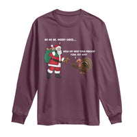 Funny Thanksgiving Christmas Long Sleeve Shirt Wait Your Turn Fat Boy Santa Turkey Thanksmas - Wonder Print Shop