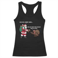 Funny Thanksgiving Christmas Racerback Tank Top Wait Your Turn Fat Boy Santa Turkey Thanksmas - Wonder Print Shop