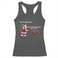 Funny Thanksgiving Christmas Racerback Tank Top Wait Your Turn Fat Boy Santa Turkey Thanksmas - Wonder Print Shop