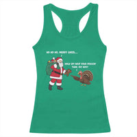 Funny Thanksgiving Christmas Racerback Tank Top Wait Your Turn Fat Boy Santa Turkey Thanksmas - Wonder Print Shop
