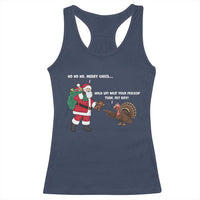 Funny Thanksgiving Christmas Racerback Tank Top Wait Your Turn Fat Boy Santa Turkey Thanksmas - Wonder Print Shop