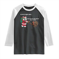 Funny Thanksgiving Christmas Raglan Shirt Wait Your Turn Fat Boy Santa Turkey Thanksmas - Wonder Print Shop