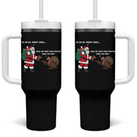 Funny Thanksgiving Christmas Tumbler With Handle Wait Your Turn Fat Boy Santa Turkey Thanksmas - Wonder Print Shop