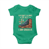 I Am Charlie Kirk Baby Onesie You Cant Silence Us All Vintage American Flag - Wonder Print Shop