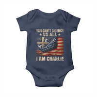 I Am Charlie Kirk Baby Onesie You Cant Silence Us All Vintage American Flag - Wonder Print Shop