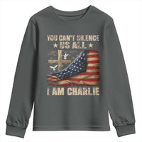 I Am Charlie Kirk Youth Sweatshirt You Cant Silence Us All Vintage American Flag - Wonder Print Shop