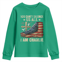 I Am Charlie Kirk Youth Sweatshirt You Cant Silence Us All Vintage American Flag - Wonder Print Shop