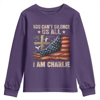 I Am Charlie Kirk Youth Sweatshirt You Cant Silence Us All Vintage American Flag - Wonder Print Shop