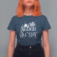Funny Christmas Viking T Shirt For Women Sleigh All Day Sleipnir Longship Santa - Wonder Print Shop
