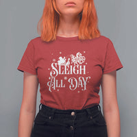 Funny Christmas Viking T Shirt For Women Sleigh All Day Sleipnir Longship Santa - Wonder Print Shop