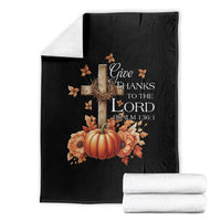 Thanksgiving Christ Throw Blanket Give Thanks To The Lord Psalm 136:1 Pumpkin Cross - Wonder Print Shop