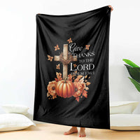 Thanksgiving Christ Throw Blanket Give Thanks To The Lord Psalm 136:1 Pumpkin Cross - Wonder Print Shop